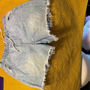 Celebrity Pink Light Blue Frayed Jean Shorts